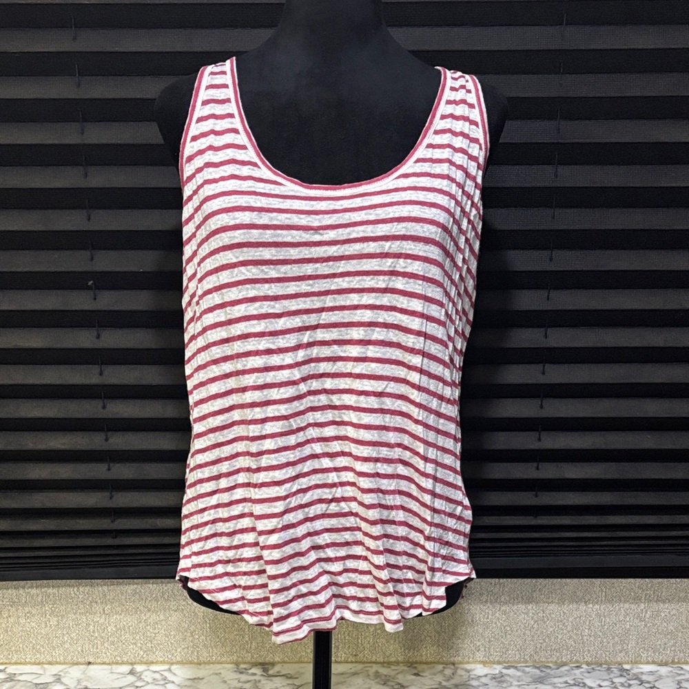 PAIGE White & Red Striped‎ Relaxed Fit Low Cut 100% Linen Tank Top Women Medium